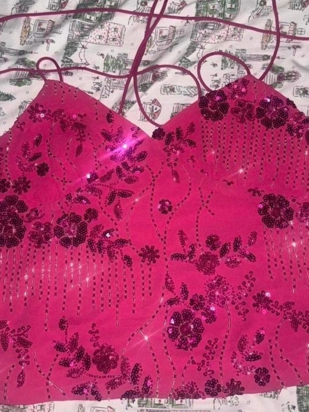 Pink Sequin Floral Camisole Like New